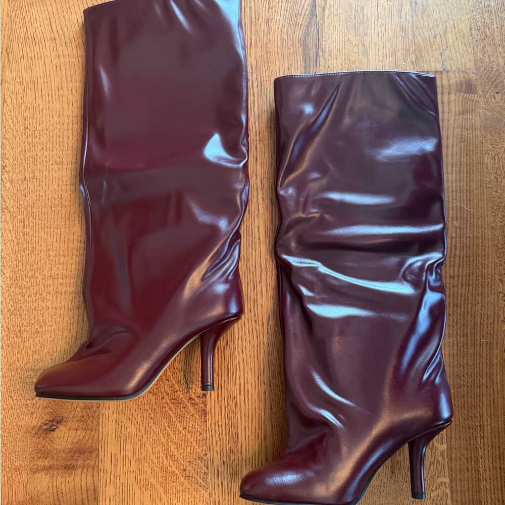 Women's High-Heel Knee Boots in Deep Burgundy
